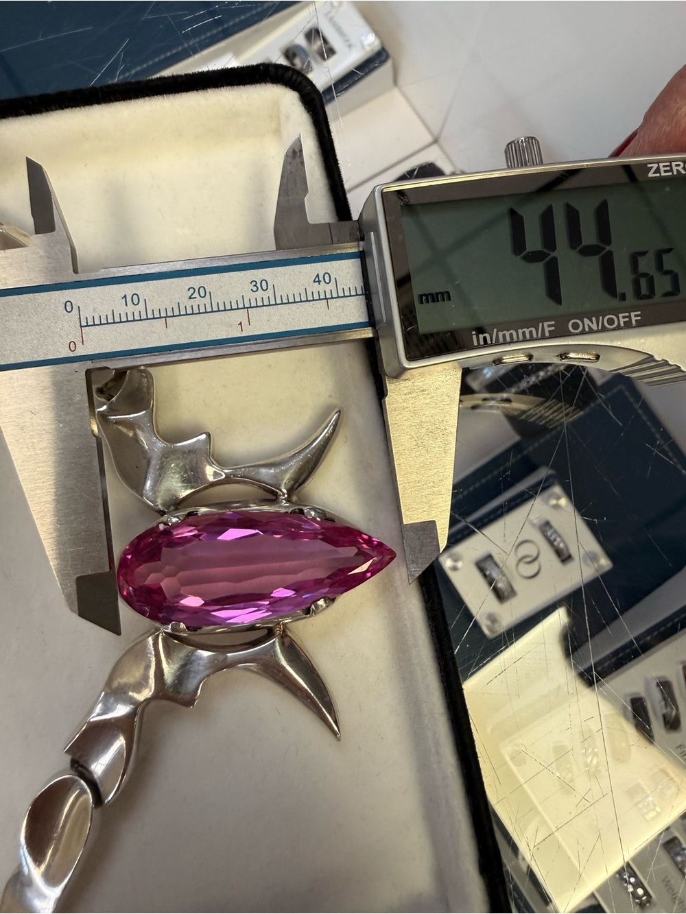 Taxco 216 grams Sterling Silver Scarab Necklace with Lab grown Pink Sapphire - Picture 7 of 7